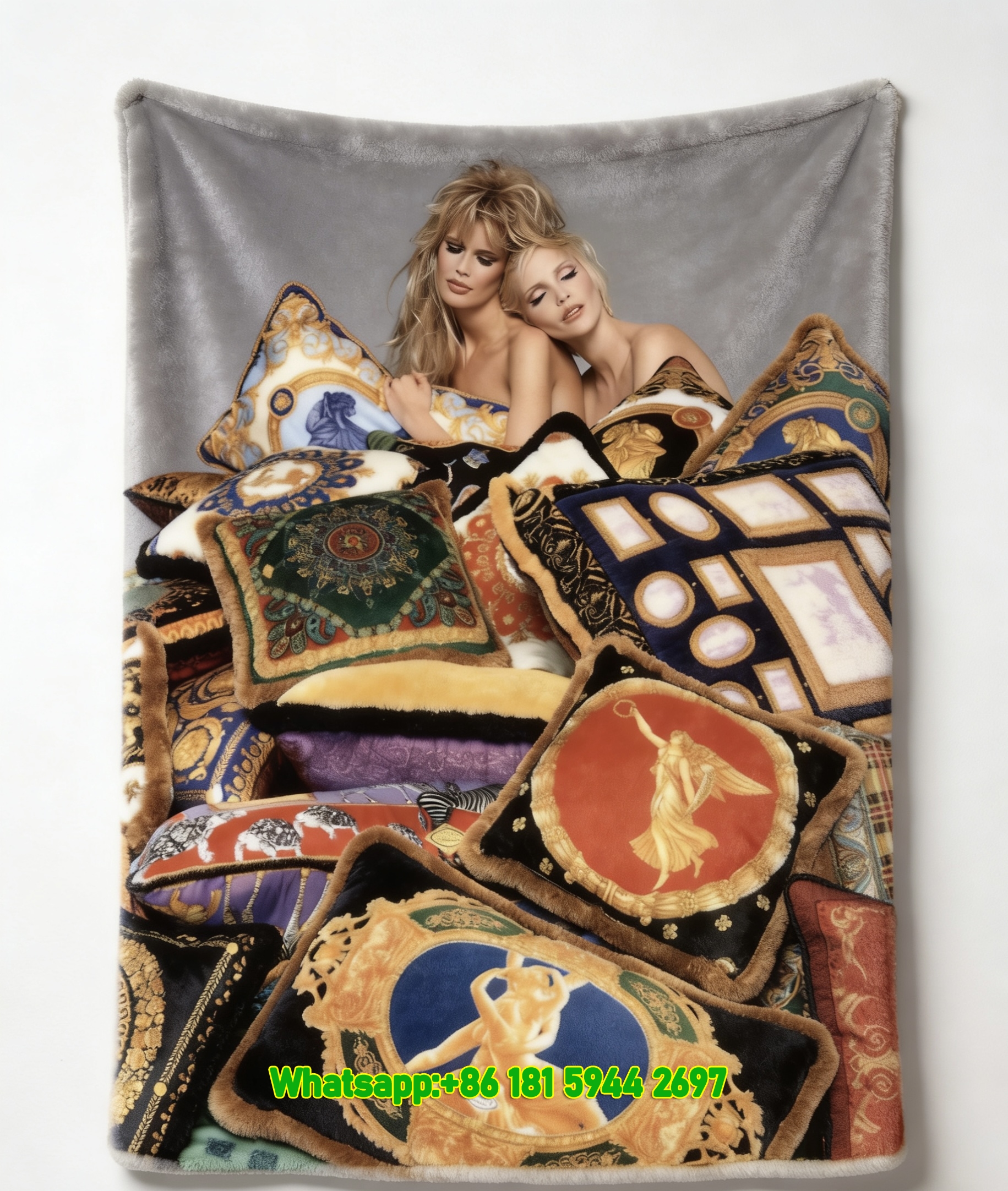 Versace Luxury Baroque Cushion Print Flannel Sofa Throw Blanket IMG_1526